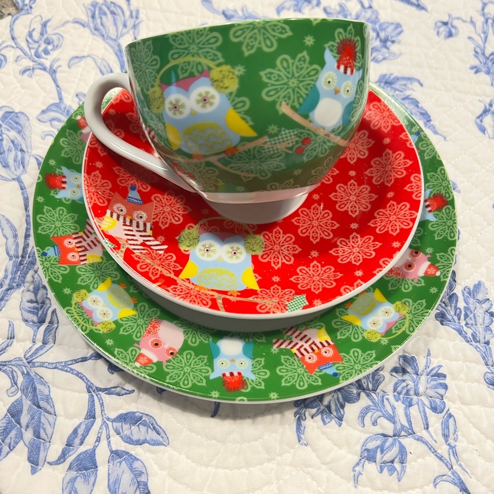 Creative Tops Holiday Collection Colorful Owl Pattern Cup and Saucer Set